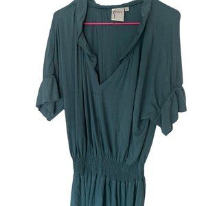 Finley Womens Green Ruffle Dress Blue Size L